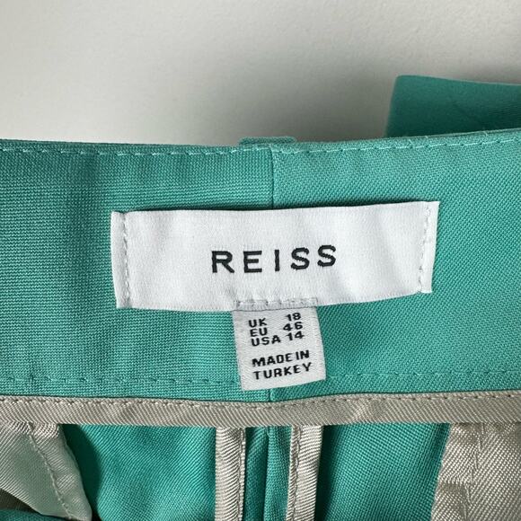 Reiss Ember High-Rise Slim Straight Leg Trouser Pants Size 14 Teal Blue Green - Picture 6 of 11